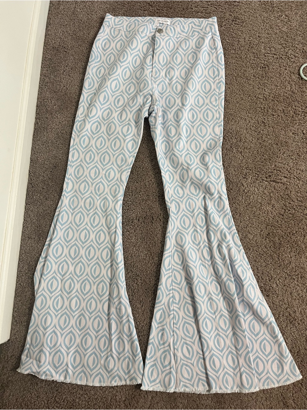 Light Blue Patterned Flared Pants